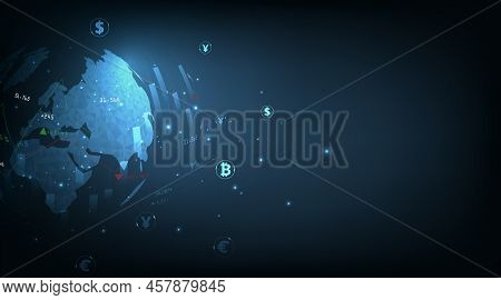 Business Candle Stick Graph Chart And Stock Market Investment Trading Concept.world Map And Graph Ch