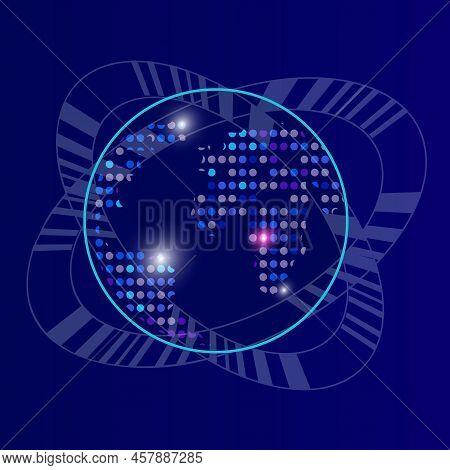 Planet Earth. Vector. Map Of The Mainland. Global Communications System And The World Wide Web. Tech