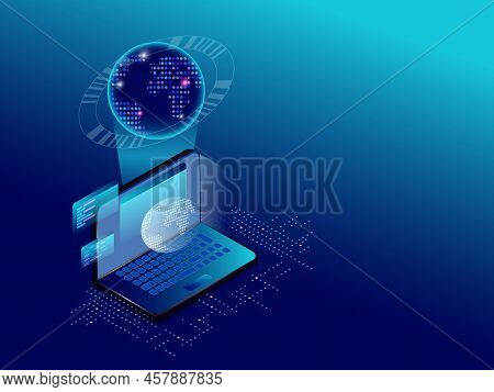 Creating A Mobile Interface On A Laptop Screen. Placement Of Planet Earth On Display Devices. Concep