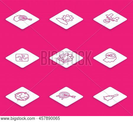 Set Line Head Hunting Concept, Human With Gear Inside, Project Team Base, Piece Of Puzzle, Users Gro