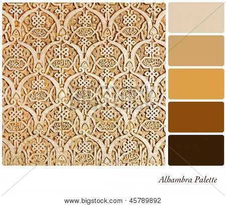 Příklad složité nástěnné rytiny nebo Nasrid palác Alhambra, v barevné paletě s c