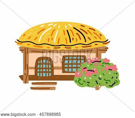 Thatched House, Traditional House Of Jeju Island, Stone House Or Building With Thatched Roof, Isolat