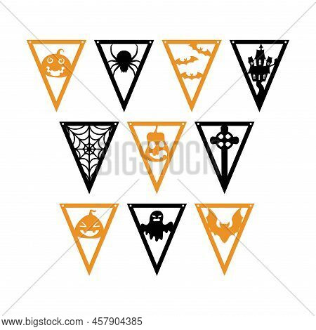 Halloween Bunting Banner. Set Flags Decoration For Party, Nursery Wall Decor. Isolated Vector Stock 
