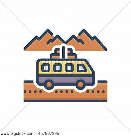 Color Illustration Icon For Trips Promenade Excursion Expedition Drive Jaunt Tour Outing Travel Trek