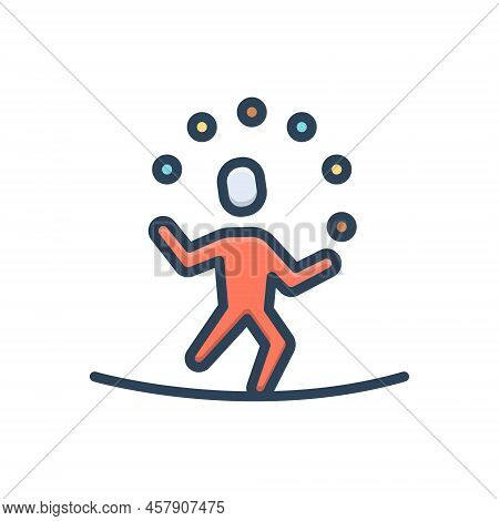 Color Illustration Icon For Trained Performing Prepared Juggling Multitasking Fun Task Skilled Profi