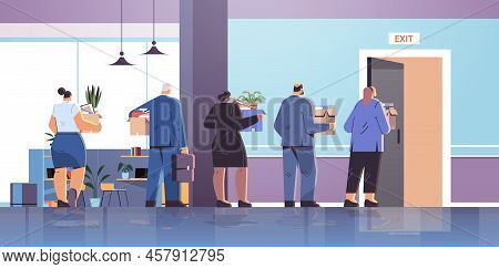 Unhappy Fired Employees Or Businesspeople Leaving Office Open Door Exit Dismissal Unemployment Joble