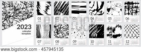 Vertical Wall Calendar Template For 2023 Year. Set Of 12 Months. Week Starts On Sunday. Planner In M