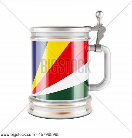 Beer Mug With Seychelloise Flag, 3d Rendering Isolated On White Background