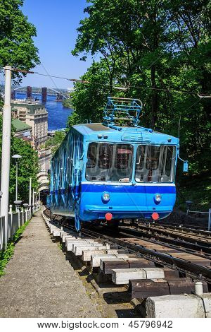 Funicular Trains Moving On The Hill