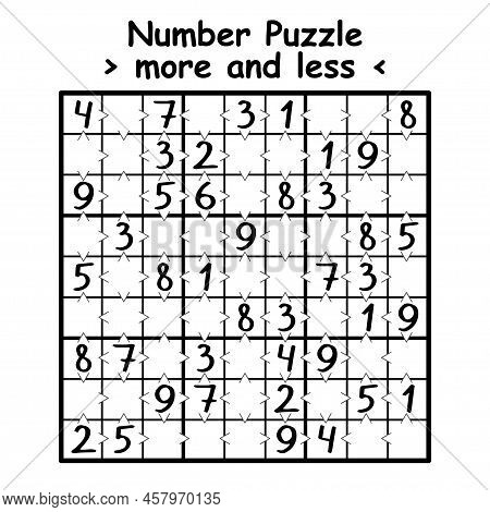 Greater Than Sudoku Puzzle Printable Activity Page Vector Illustration