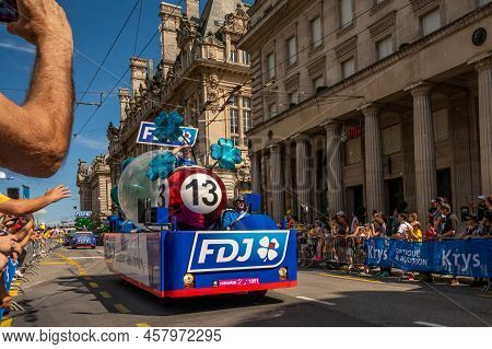 Lausanne, Vaud Canton, Switzerland -09.07.2022: Passage Of An Advertising Car Of Groupama Fdj In The
