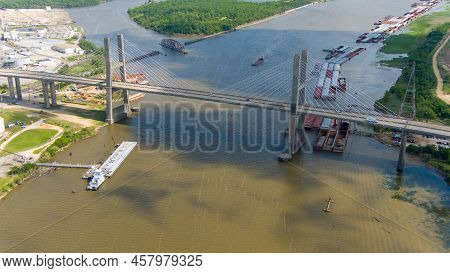 Aerial View Of The Cochrane Bridge Over The Mobile River In Mobile, Alabama