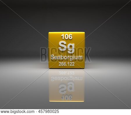 Cube With Seaborgium Number 106 Periodic Table, 3d Rendering