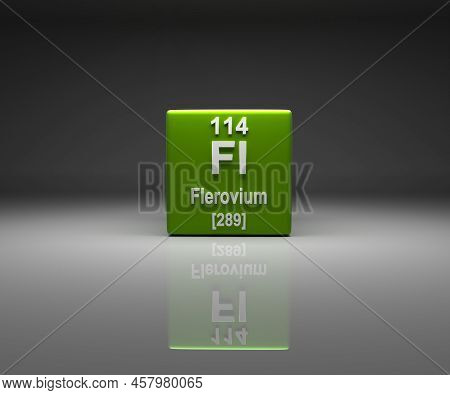 Cube With Flerovium Number 114 Periodic Table, 3d Rendering