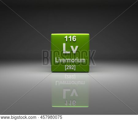 Cube With Livermorium Number 116 Periodic Table, 3d Rendering