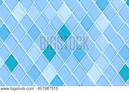 Blue Rhombus Tile Background. Bathroom Or Toilet Ceramic Wall Or Floor Texture. Kitchen Backsplash S