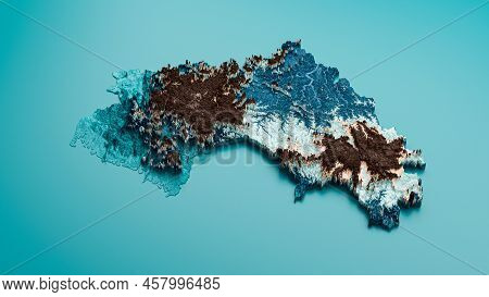 Topographic Guinea Map Hypsometric Guinea Elevation Tint Spectral Shaded Relief Map 3d Illustration