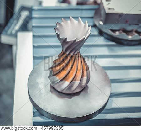 Object Printed From Metal Powder On Metal 3d Printer.object Printed In Laser Sintering Machine. Mode