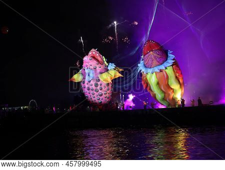 Cracow, Poland - June 4, 2022: Great Dragon Parade. The Great Outdoor Show On The Vistula River.