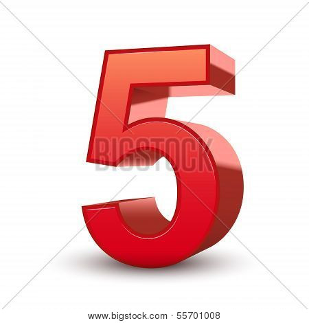 3D Shiny Red Number 5