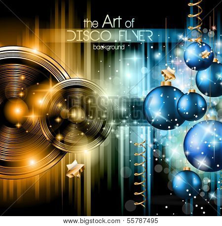 2014 Christmas and New Yaer Colorful Background with a waterfall of ray lights and a lot of baubles and stars.