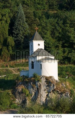 small catholic church on the rock along Lim River in Prijepolje, Serbia
