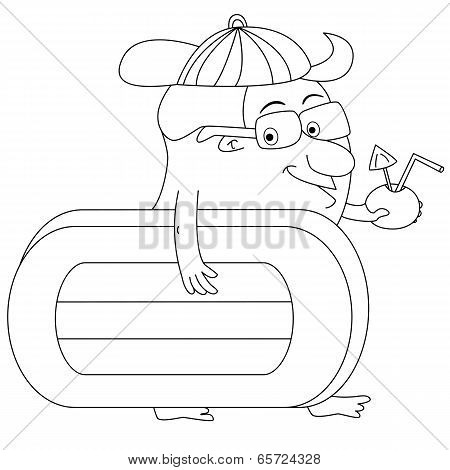 Cartoon Man Heading For Beach With Airbed And Drink