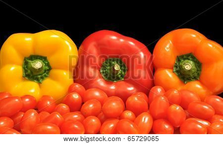 Peppers and tomatoes at a Mexican market