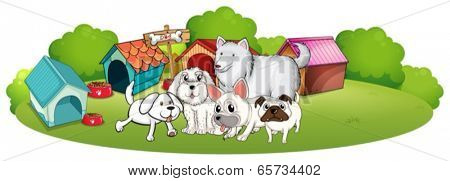 Illustration of a group of adorable dogs on a white background