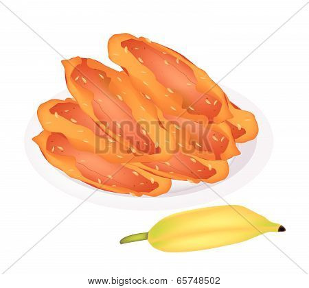 Delicious Fried Bananas On A White Dish