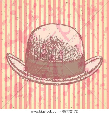 Sketch Retro Gentelmen  Hat, Vector  Background