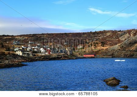 Brigus Cove Newfoundland, Part Of Village And Junks Of Iceberg