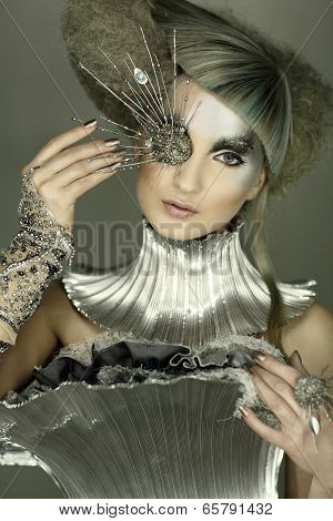 Model In Expression Dress And Hair