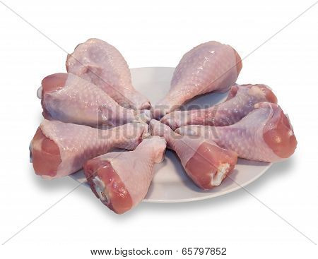 Raw Chicken Legs On Plate Isolated