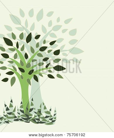 Card With Stylized With Tree And Grass - Illustration