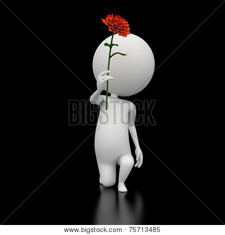 3d rendered illustration of a little guy holding a flower