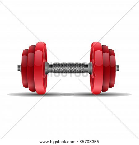 Illustration of a red dumbbell on a white background