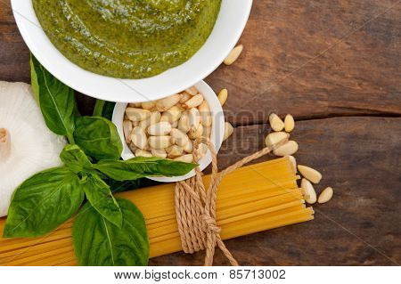 Italian Traditional Basil Pesto Pasta Ingredients