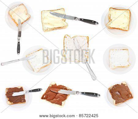 Set Of Sandwiches From Toast And Speads Isolated