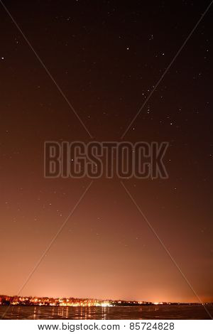 Light Pollution from Small City with Orion Constellation