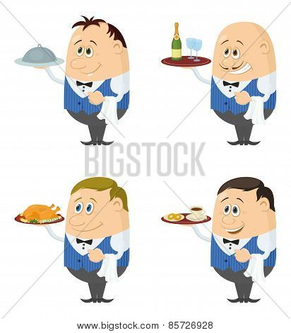 Waiters with trays set