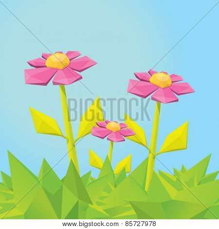 Conceptual polygonal pink spring flower.