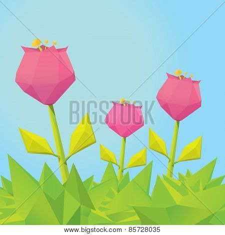 Conceptual polygonal pink spring flower.