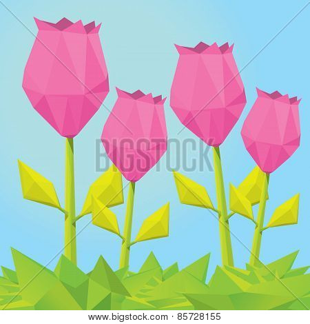 Conceptual polygonal pink spring flower.