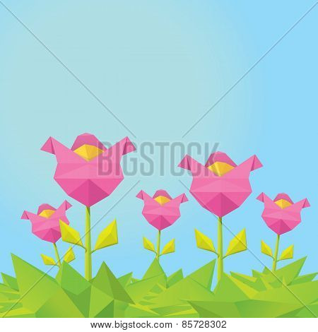 Conceptual polygonal pink spring flower.