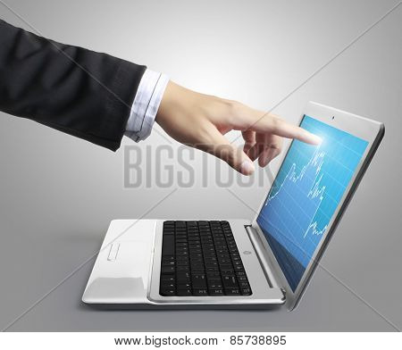 modern laptop and a hand
