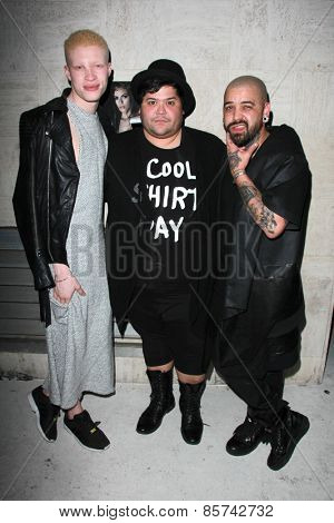 LOS ANGELES - MAR 12:  Shaun Ross, Harvey Guillen, Ashton Michael at the Kode Magazine Spring 2015 Cover Party at the The Standard on March 12, 2015 in West Hollywood, CA