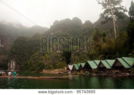 Morning At Floating House In Cheow Larn Lake (ratchaprapa Dam),Thailand.