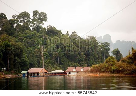 Morning At Floating House In Cheow Larn Lake (ratchaprapa Dam),Thailand.