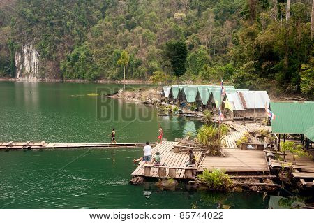 Morning At Floating House In Cheow Larn Lake (ratchaprapa Dam),Thailand.